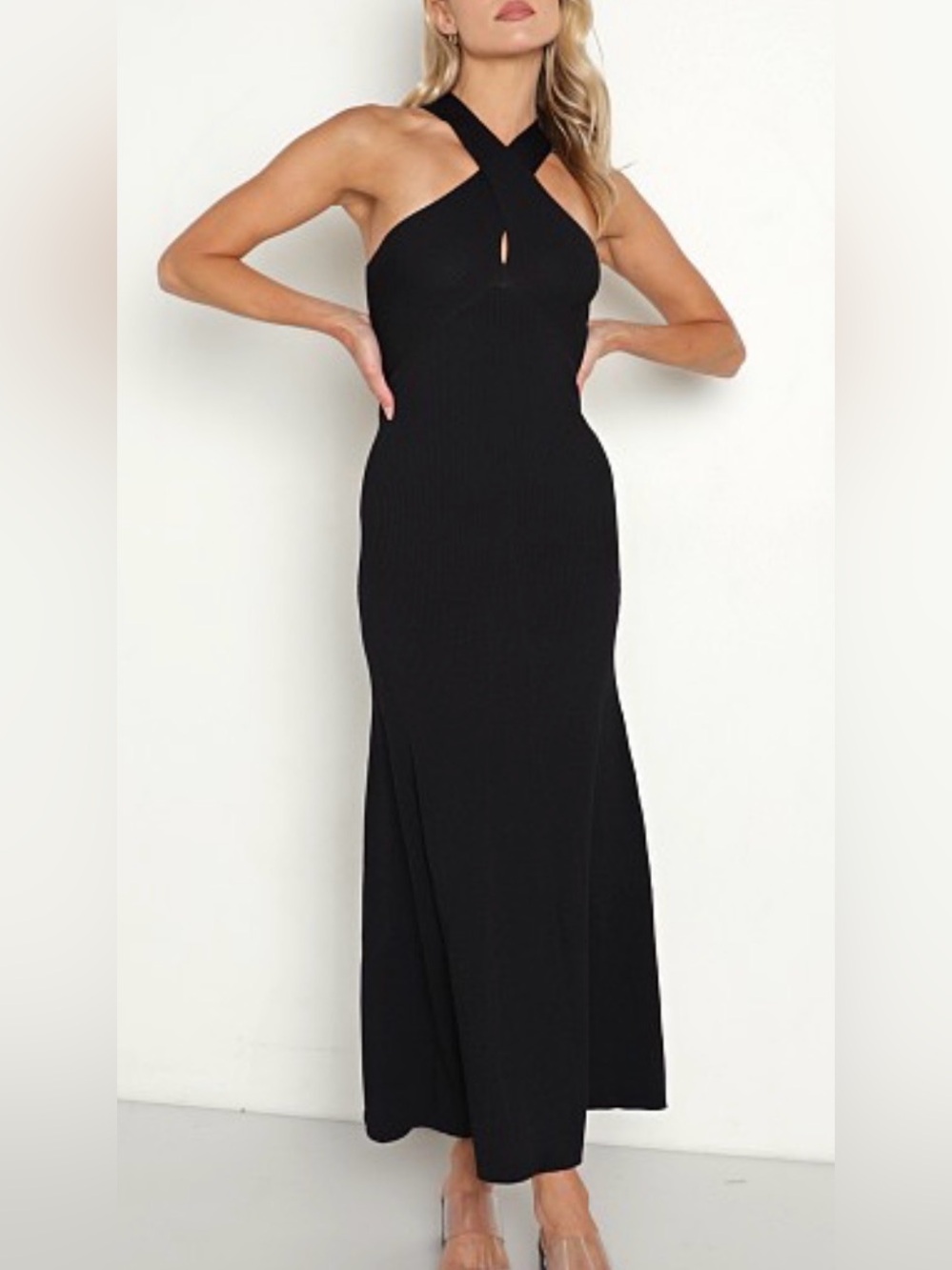 Line & Dot Knit Criss Cross Front Dress- XS